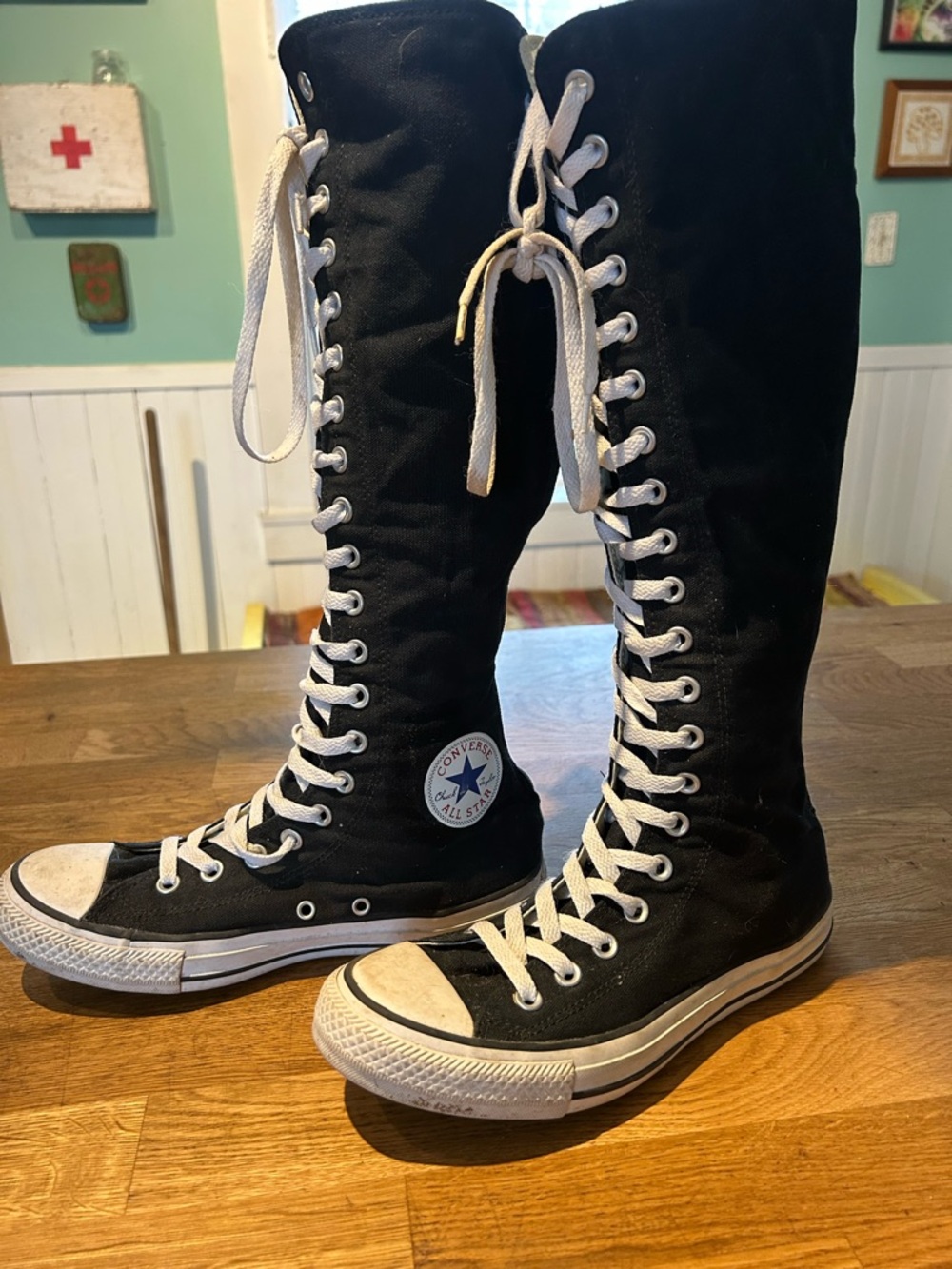Converse Black Tall Lace-Up Knee-High Sneakers with White Accents